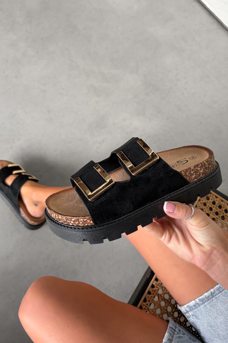 Sandalias Diana con Hebilla Dorada - Negro