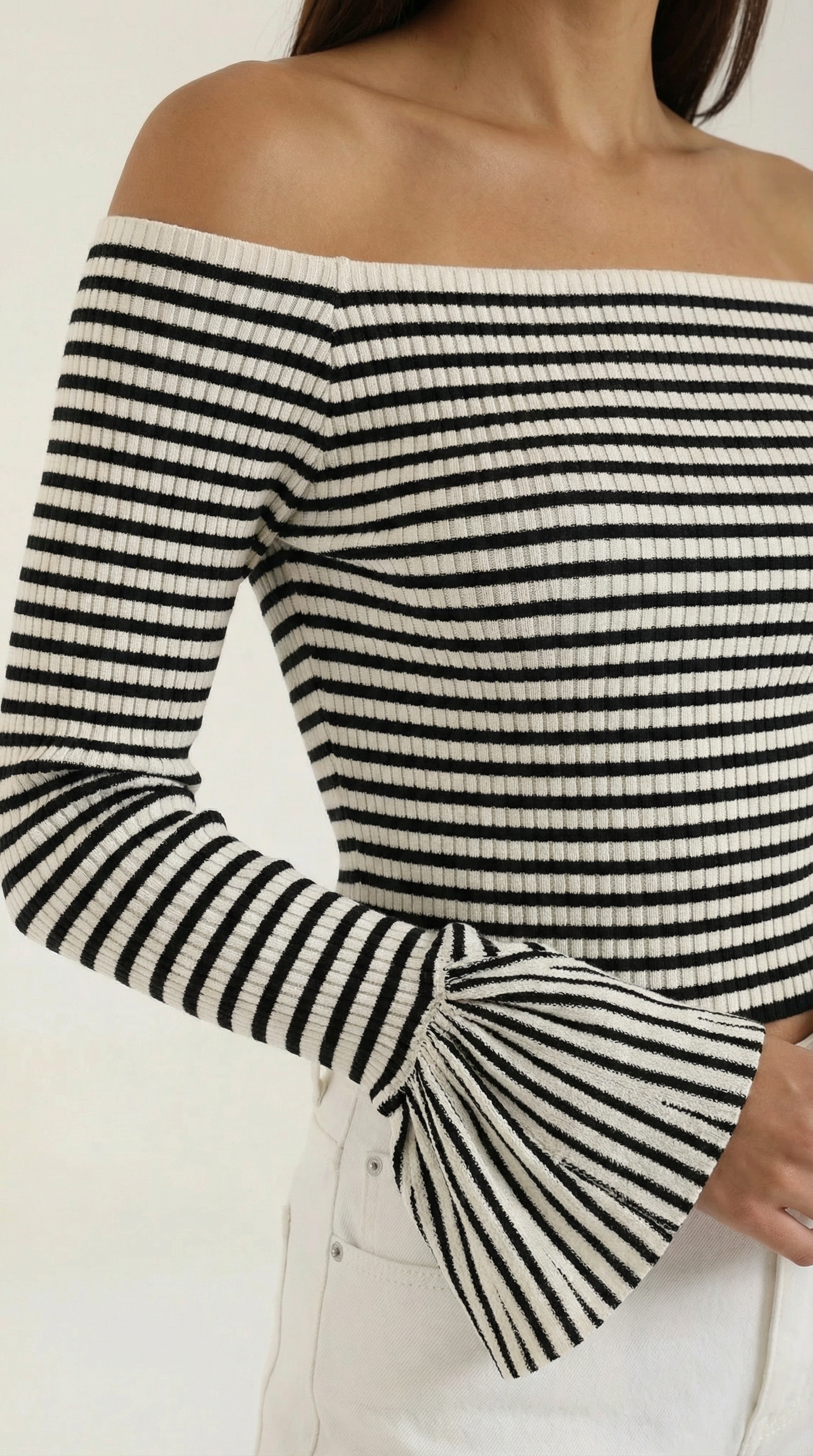 Top Anna de Hombros Descubiertos con Rayas Finas
