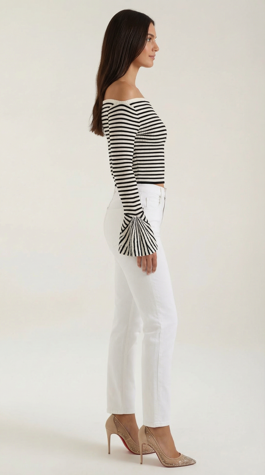 Top Anna de Hombros Descubiertos con Rayas Finas