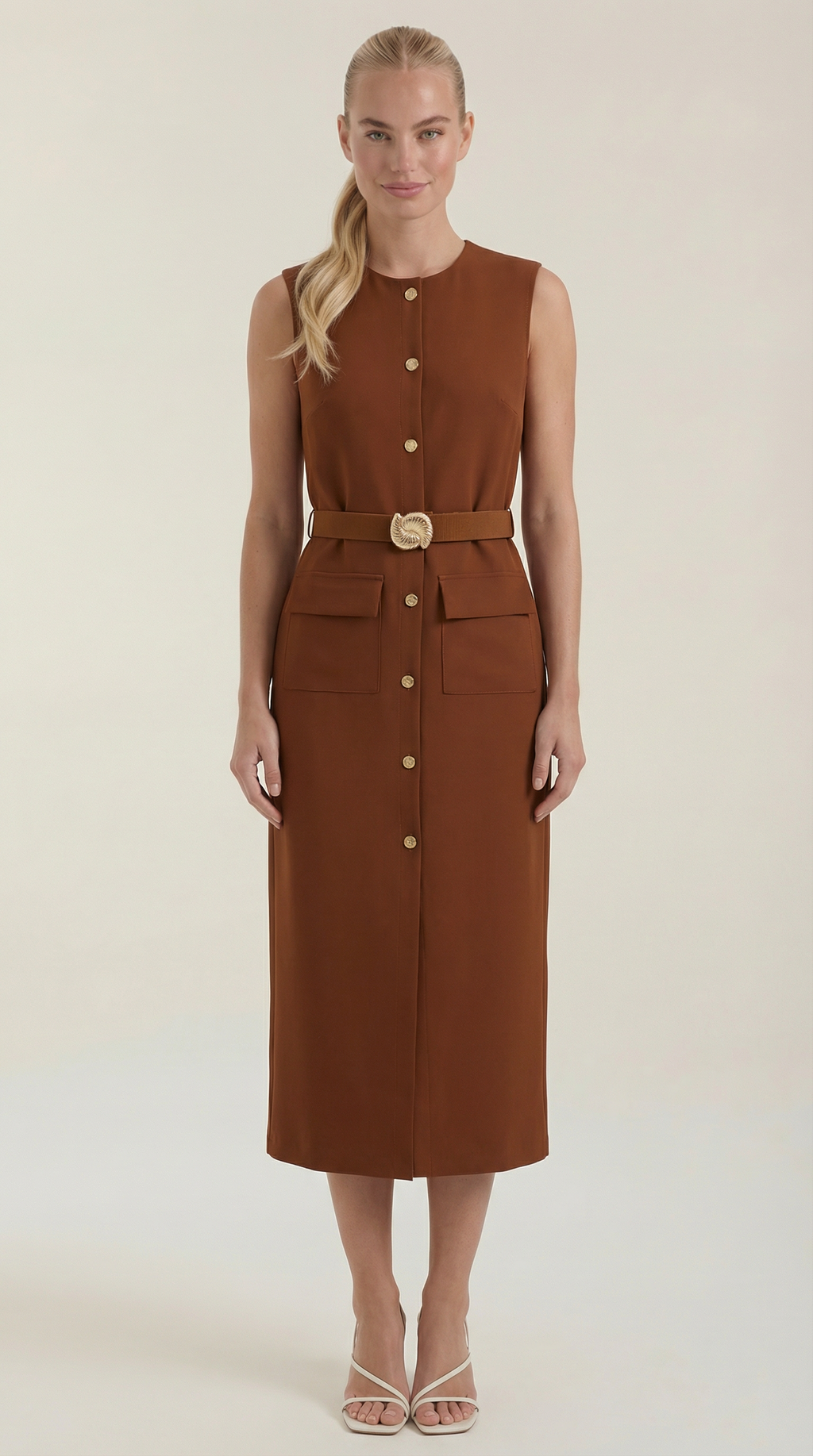 Vestido Midi Arlene con Botones Dorados