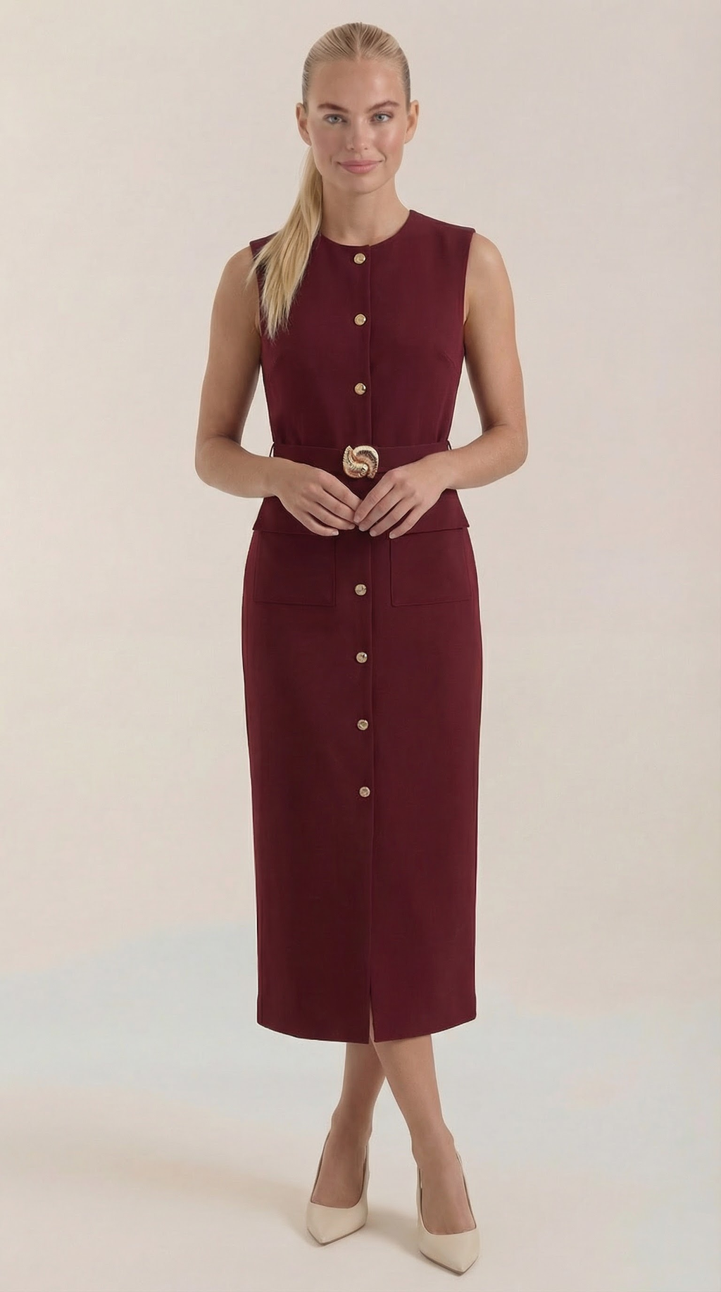 Vestido Midi Arlene con Botones Dorados