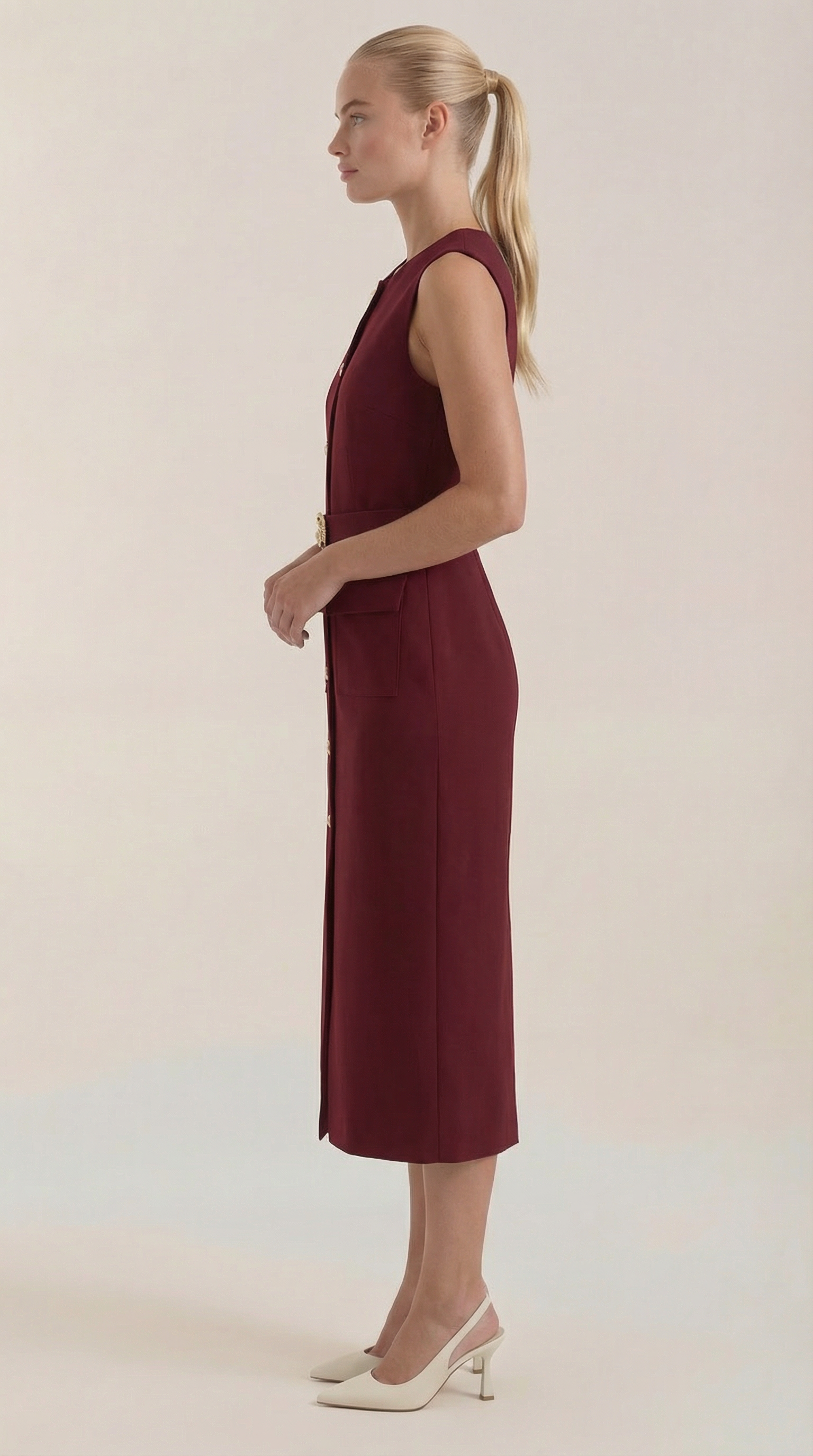 Vestido Midi Arlene con Botones Dorados