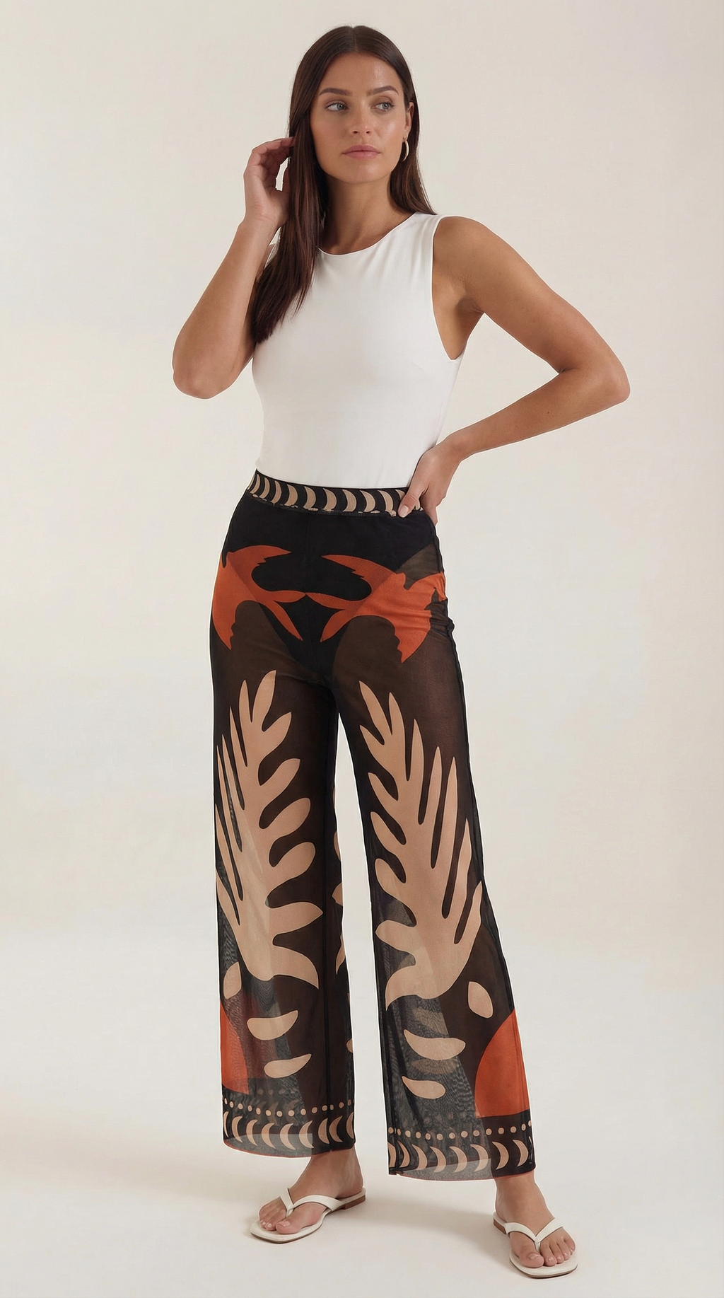 Pantalón Beth de Malla con Estampado Tropical