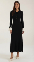 Vestido Maxi Charlotte de Punto con Cuello Polo