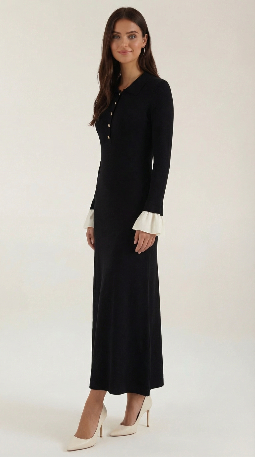 Vestido Maxi Charlotte de Punto con Cuello Polo