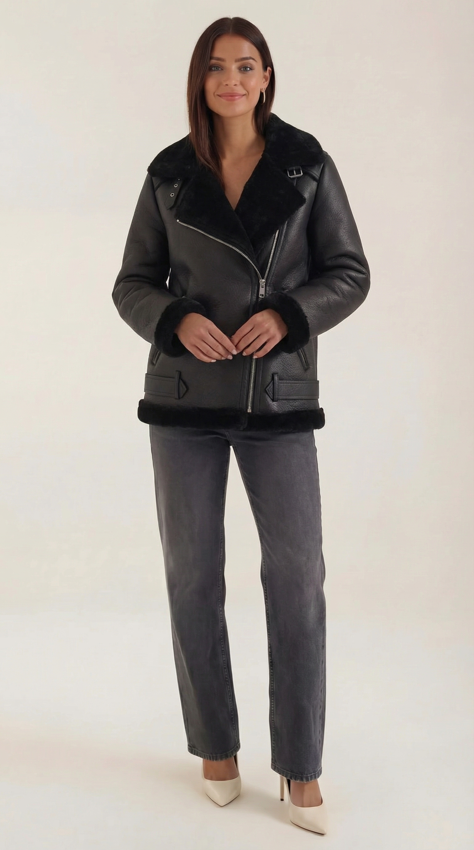 Chaqueta Biker Christine con Cuello de Borreguito