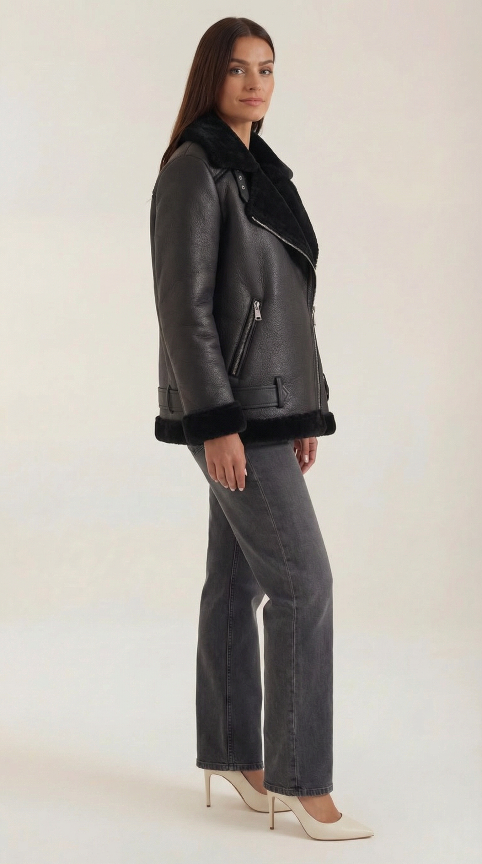 Chaqueta Biker Christine con Cuello de Borreguito