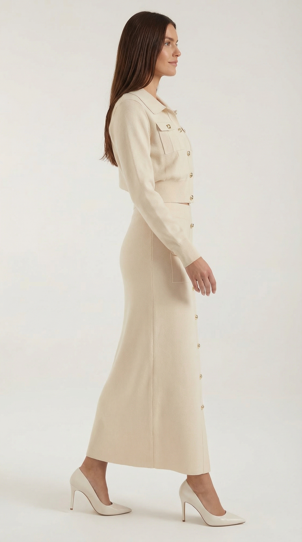 Conjunto Evelyn de Punto con Chaqueta y Falda Maxi