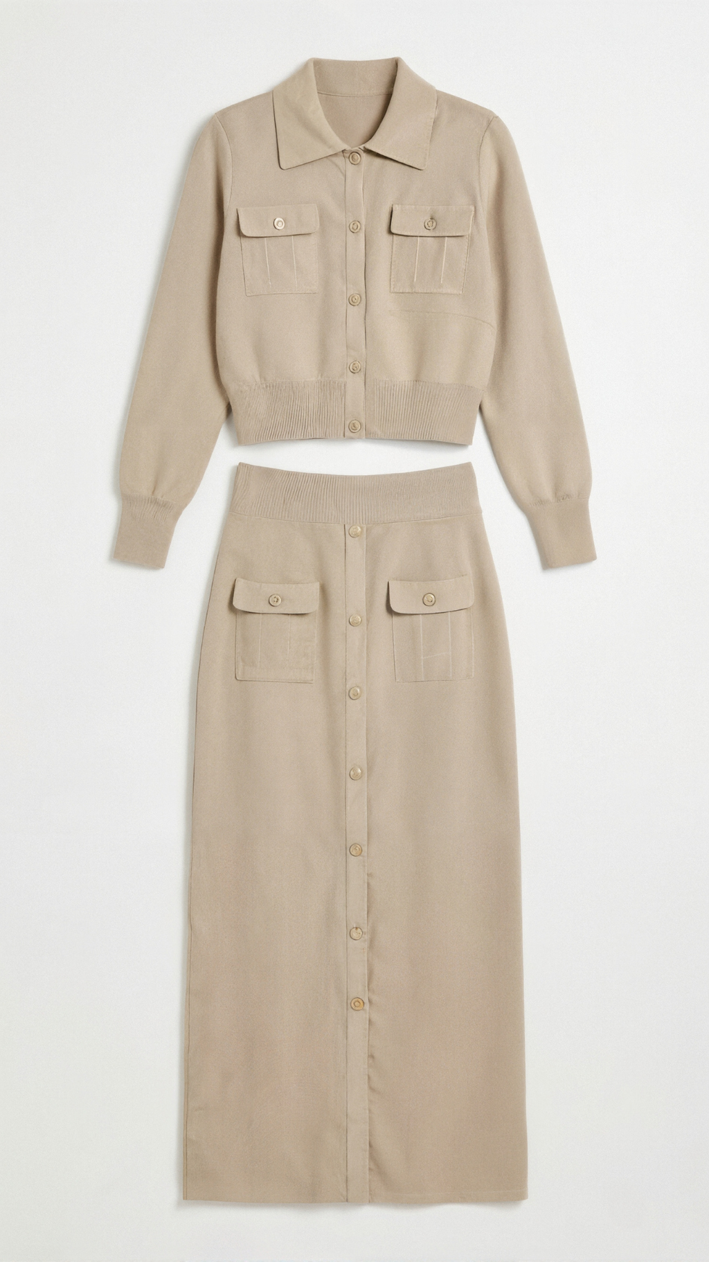 Conjunto Evelyn de Punto con Chaqueta y Falda Maxi