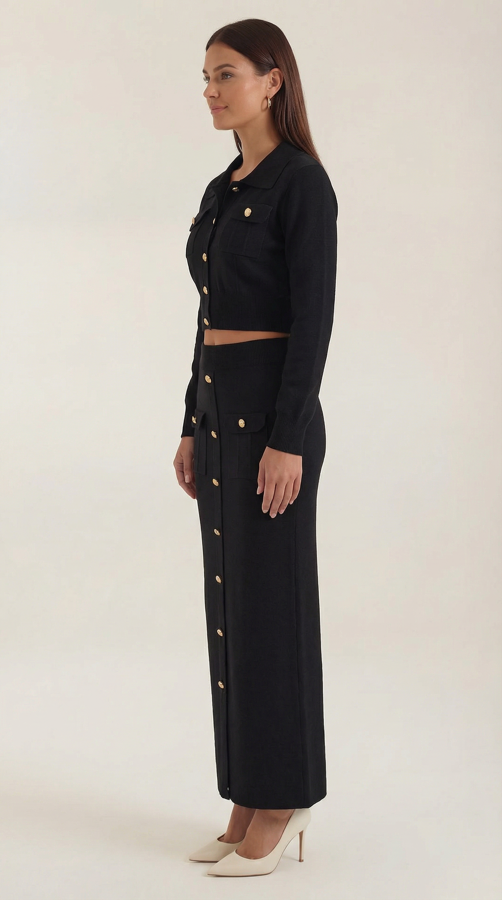 Conjunto Evelyn de Punto con Chaqueta y Falda Maxi