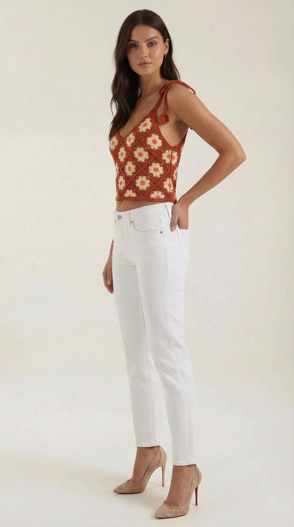 Top Gretchen de Crochet con Estampado Floral