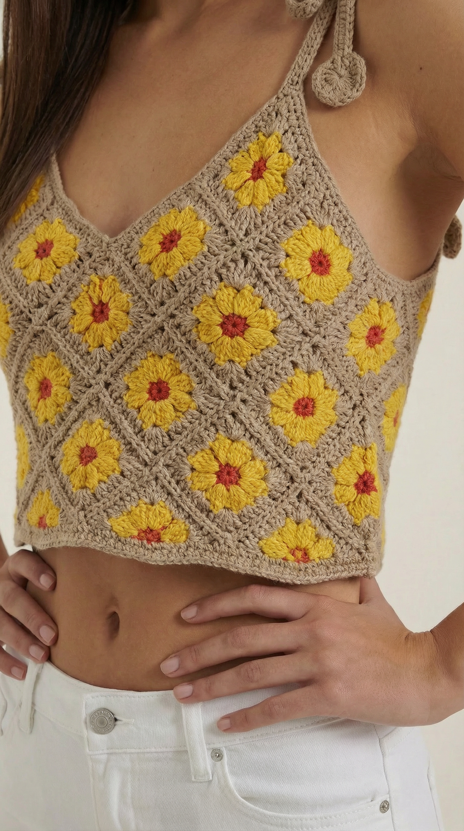Top Gretchen de Crochet con Estampado Floral