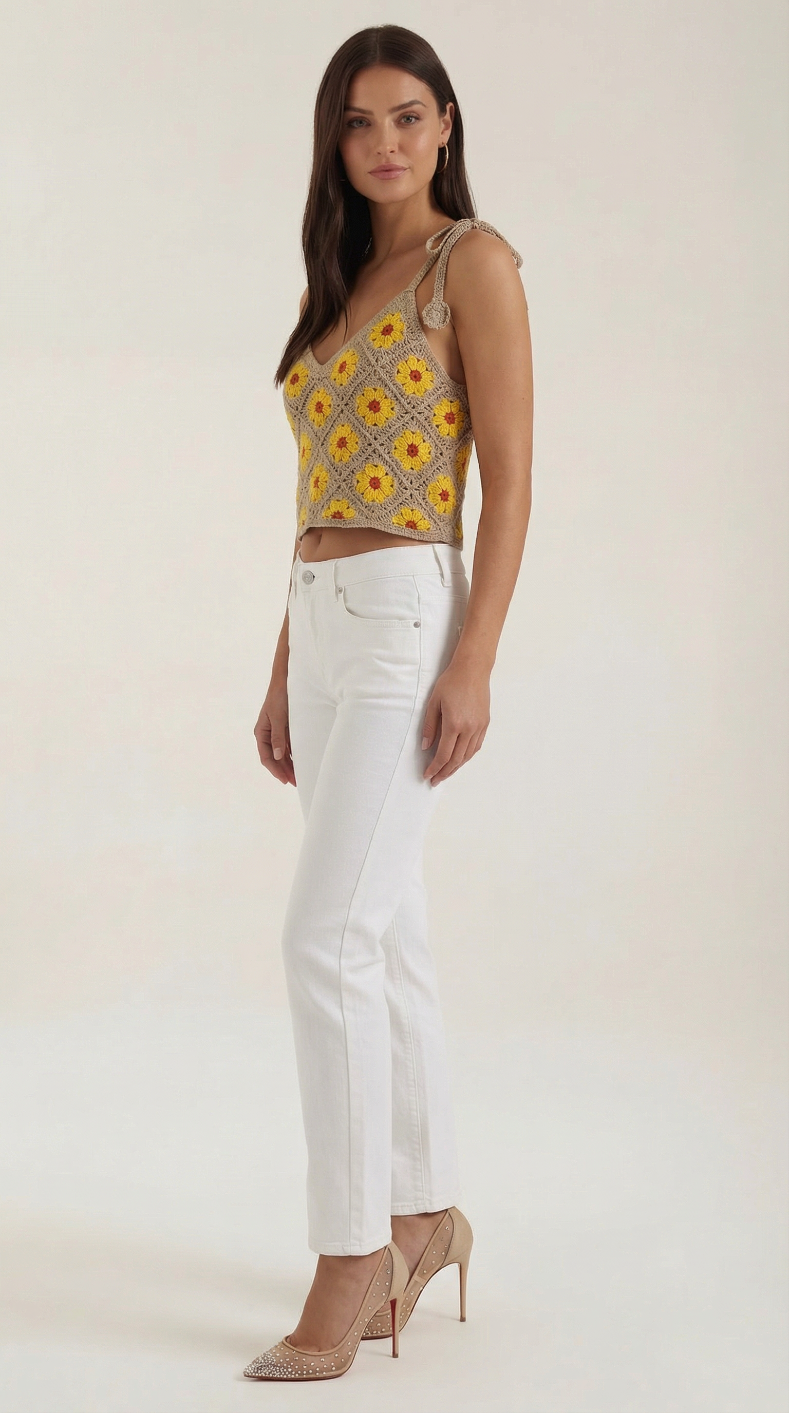 Top Gretchen de Crochet con Estampado Floral