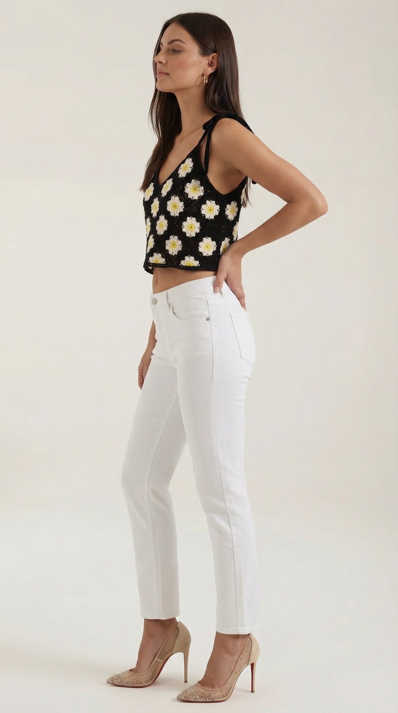 Top Gretchen de Crochet con Estampado Floral