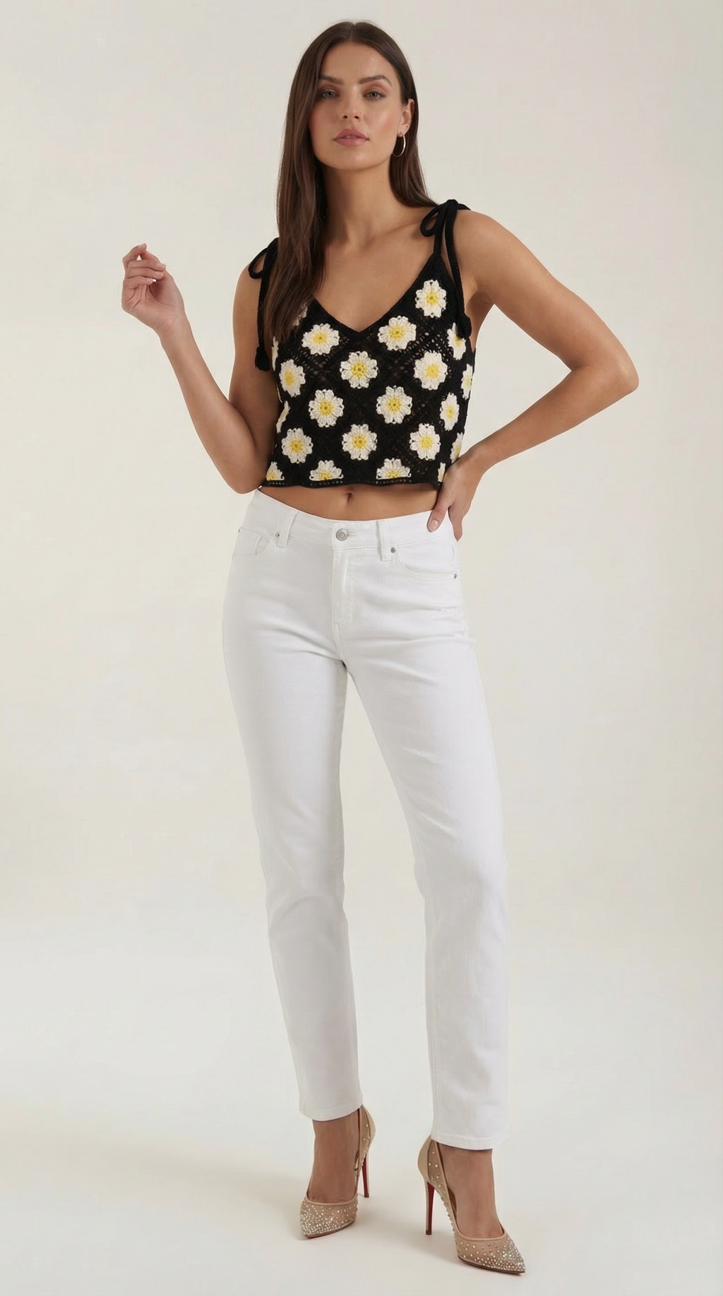 Top Gretchen de Crochet con Estampado Floral
