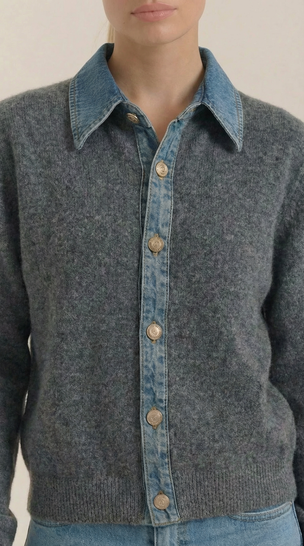 Cárdigan Jody de Punto con Cuello Denim