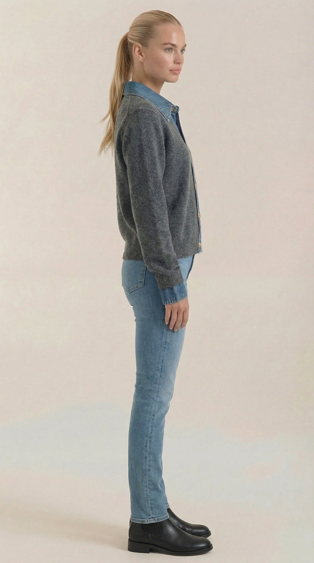 Cárdigan Jody de Punto con Cuello Denim