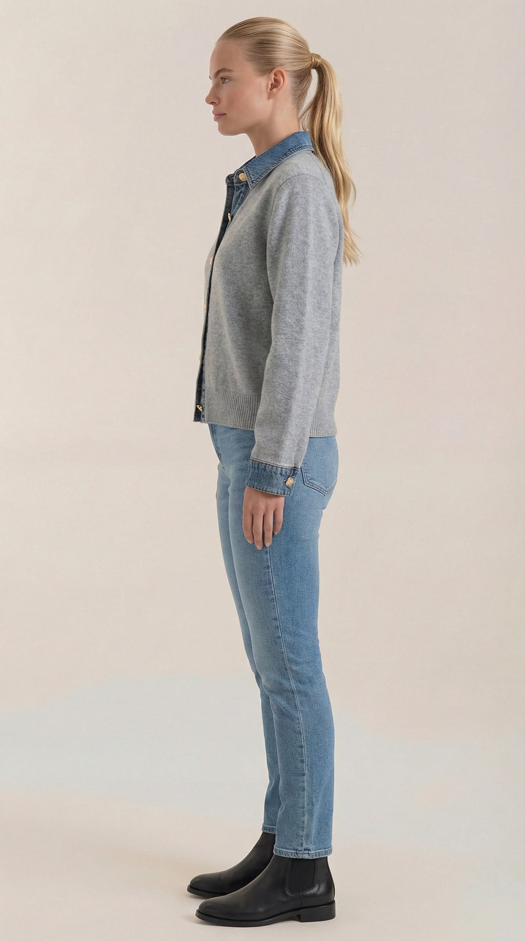 Cárdigan Jody de Punto con Cuello Denim