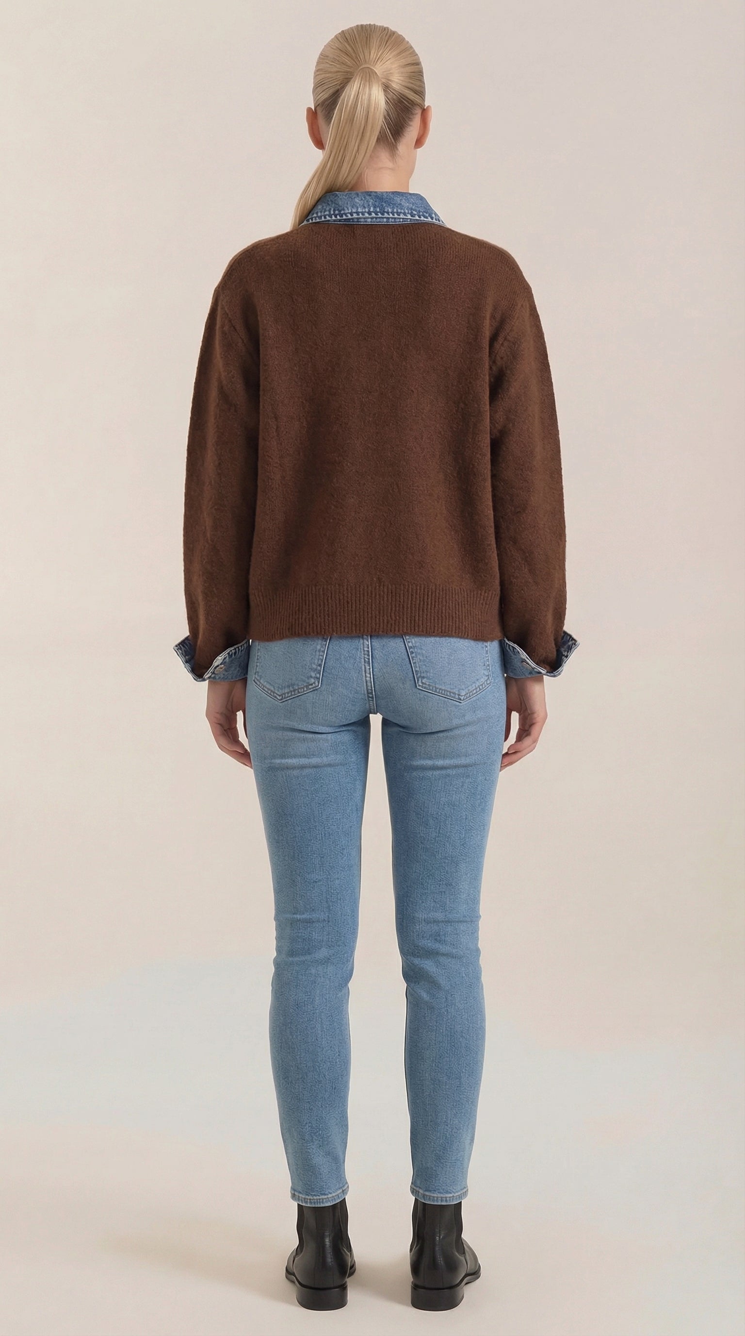 Cárdigan Jody de Punto con Cuello Denim