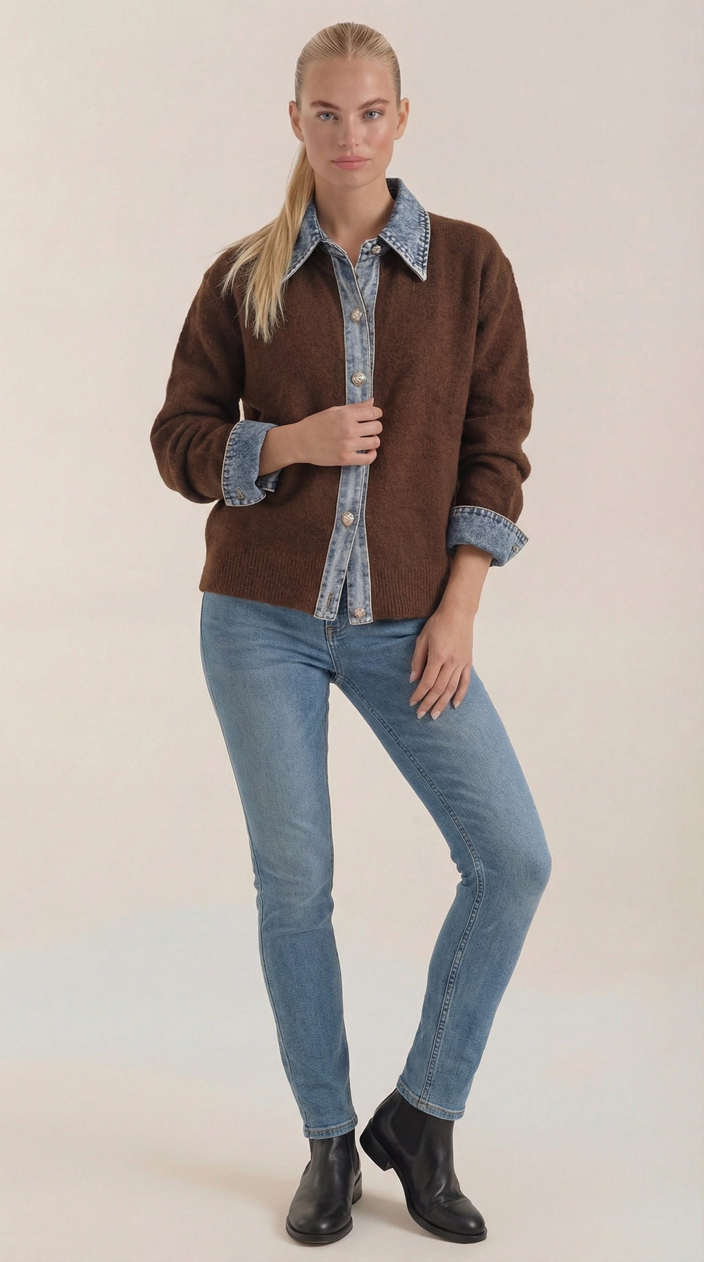 Cárdigan Jody de Punto con Cuello Denim