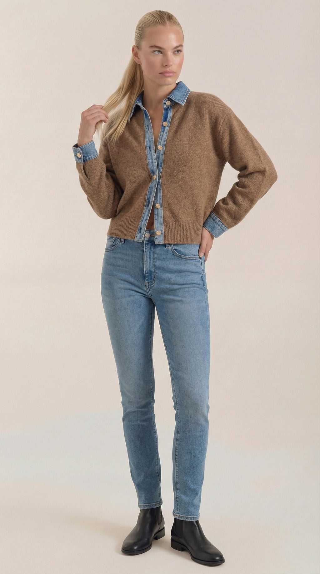Cárdigan Jody de Punto con Cuello Denim
