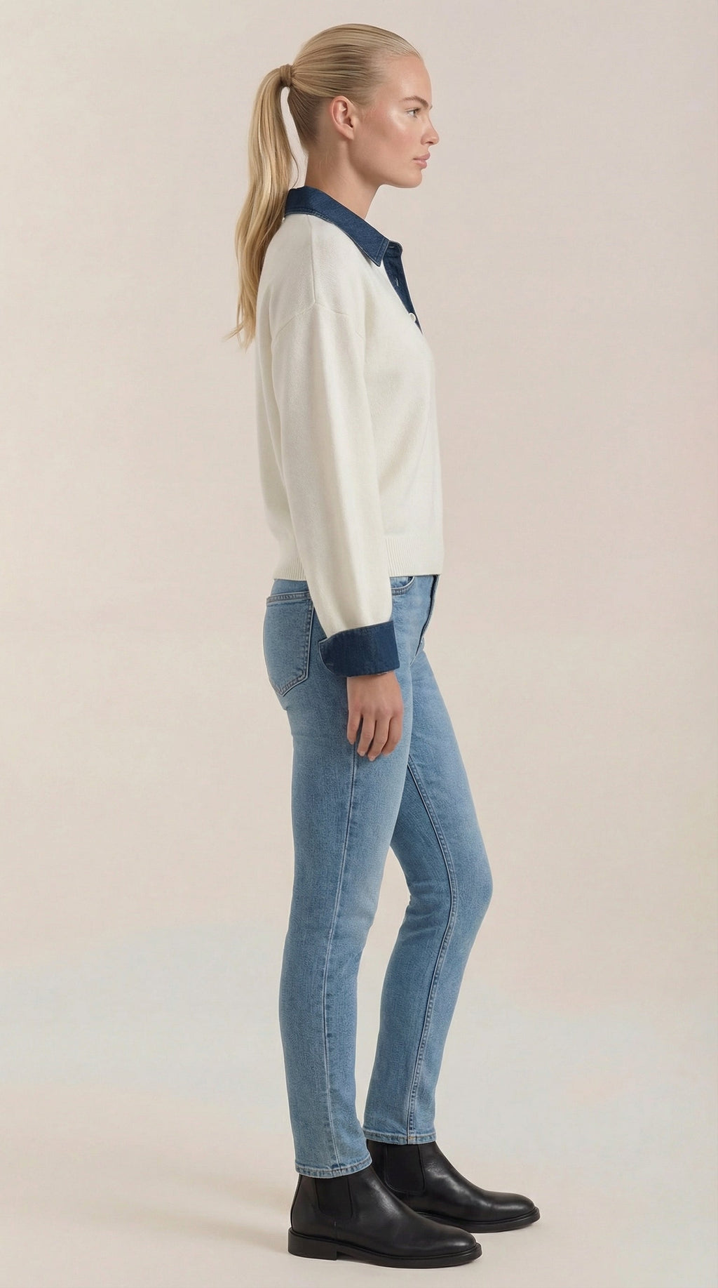 Cárdigan Jody de Punto con Cuello Denim