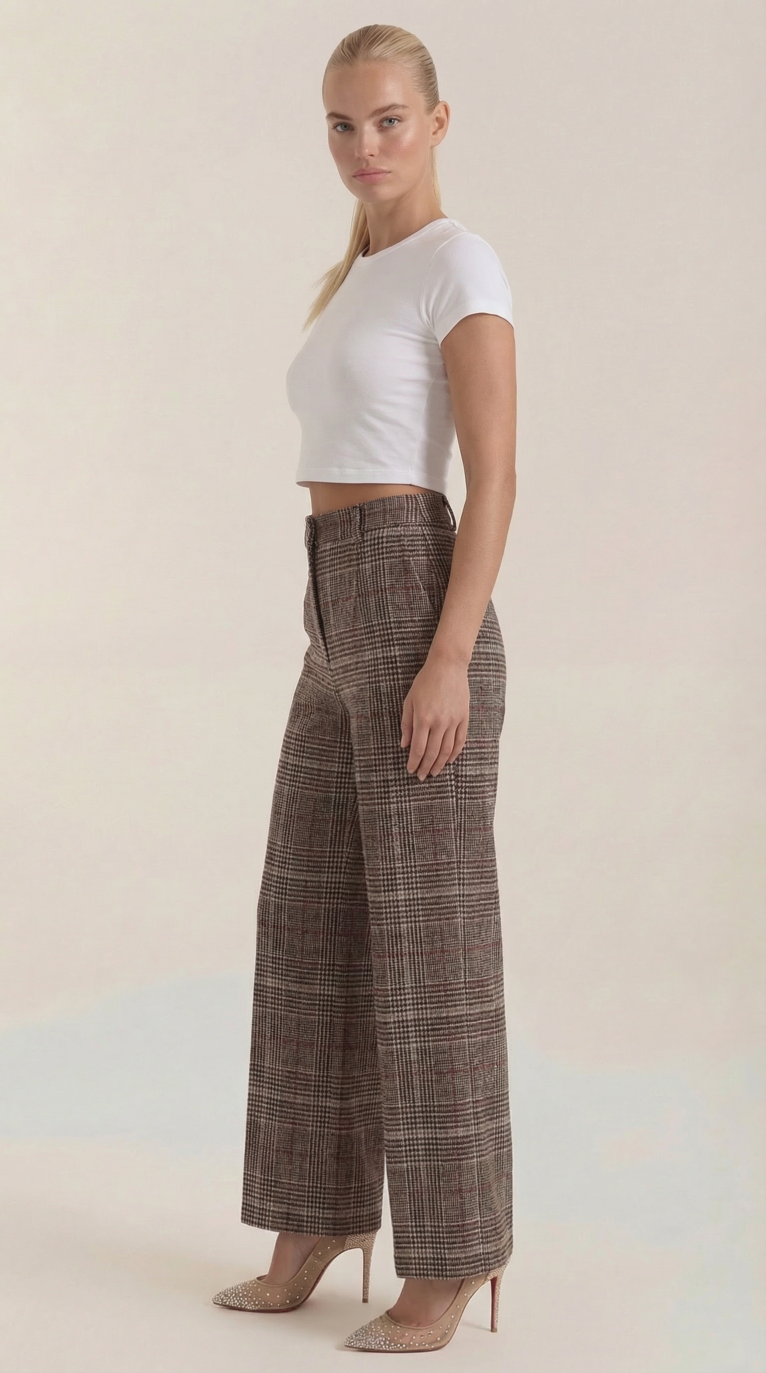 Pantalón Leigh de Cuadros Tiro Alto y Pierna Ancha