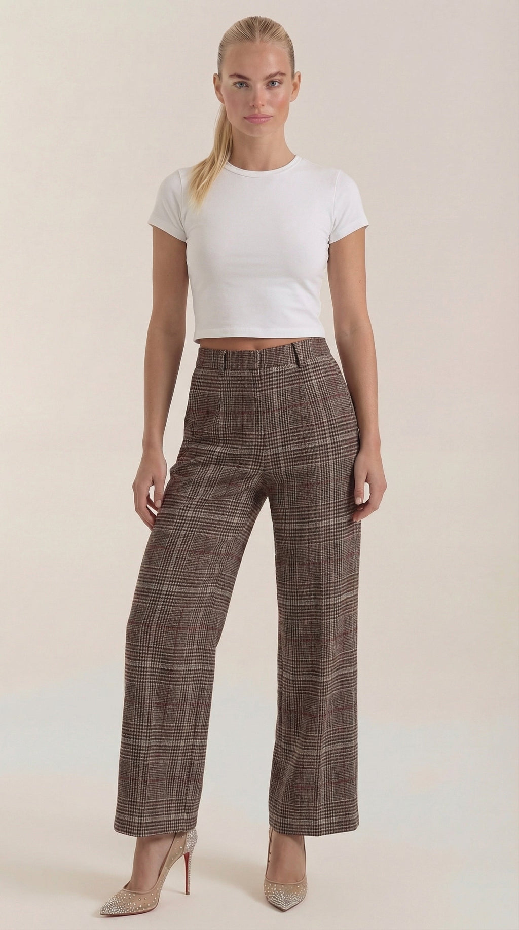 Pantalón Leigh de Cuadros Tiro Alto y Pierna Ancha