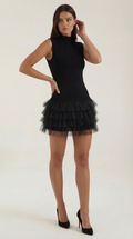 Vestido Mini Nadia de Tul con Cuello Alto