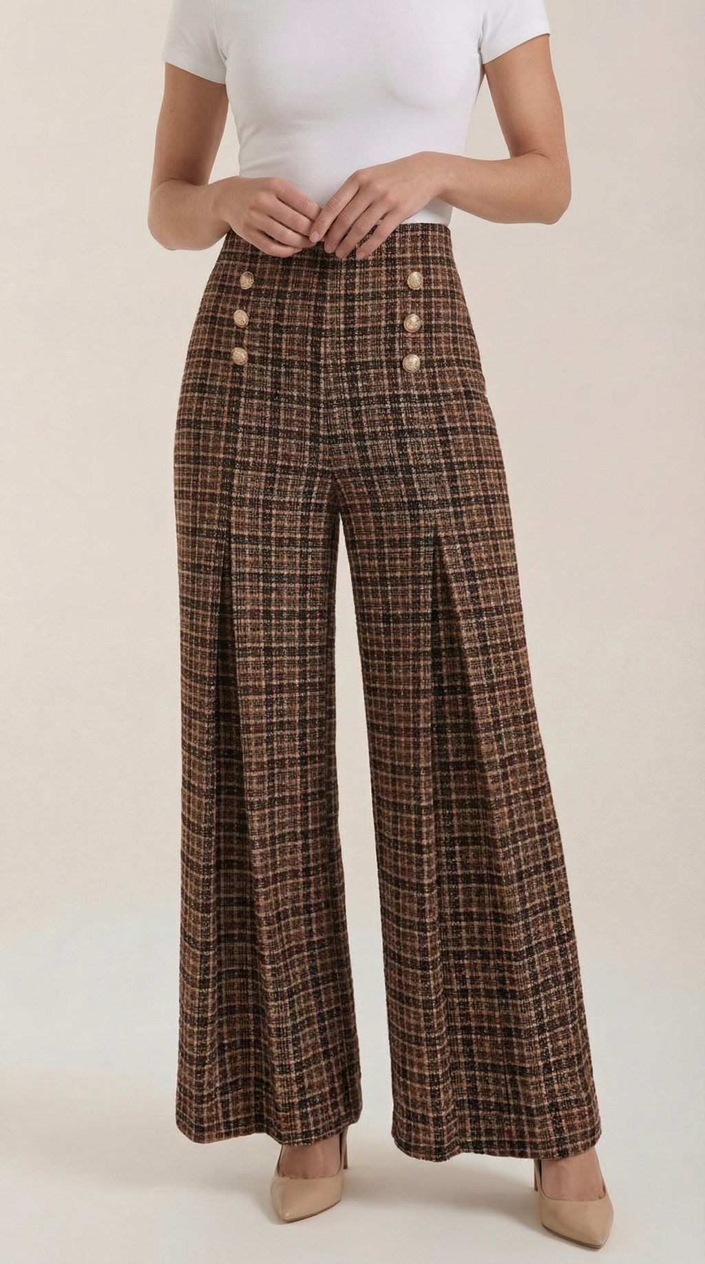 Pantalón Naomi de Cuadros en Tejido Tipo Tweed