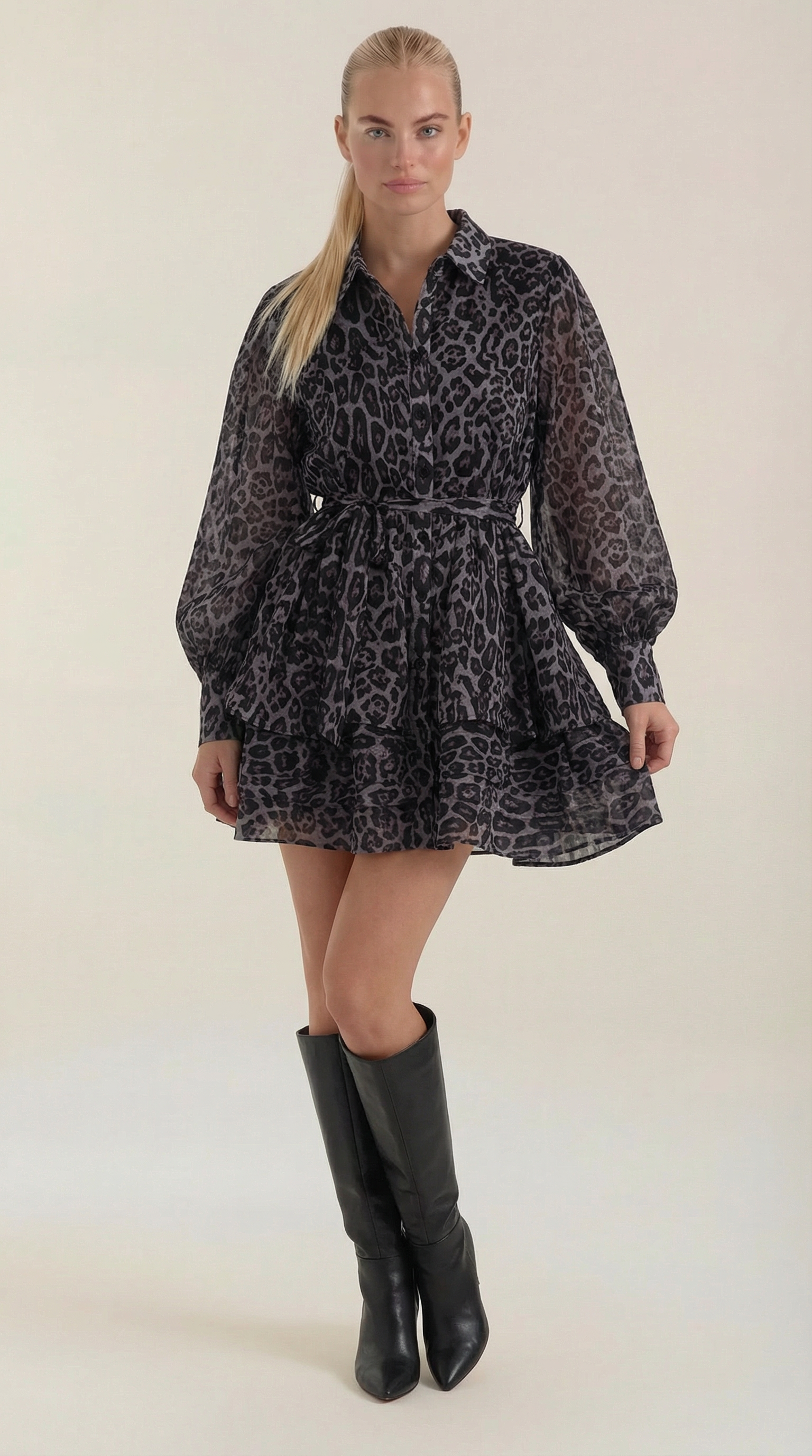 Vestido Camisero Mini Stella con Estampado Leopardo