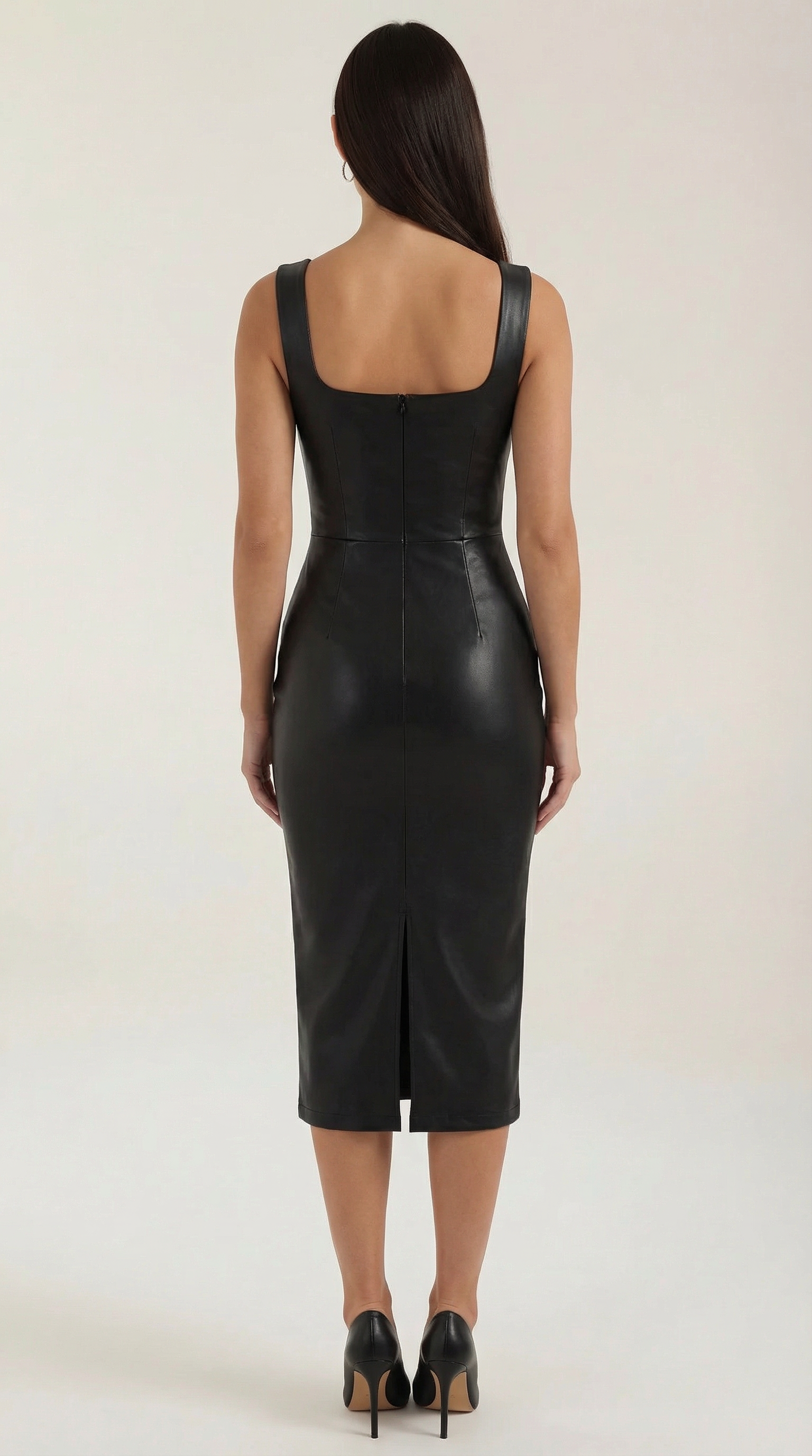 Vestido Midi Yvonne Ajustado de Polipiel