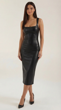 Vestido Midi Yvonne Ajustado de Polipiel