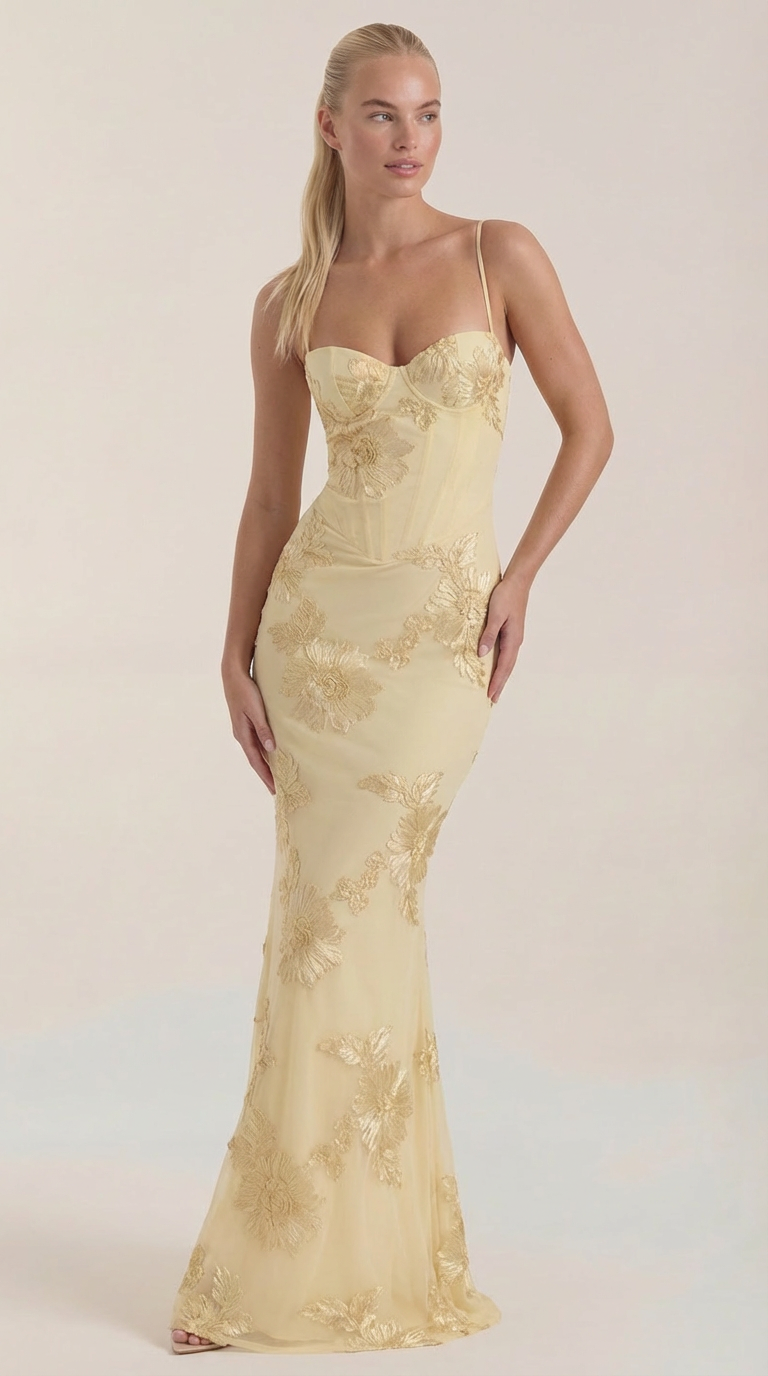 Vestido Maxi Chantal con Corsé y Estampado Floral