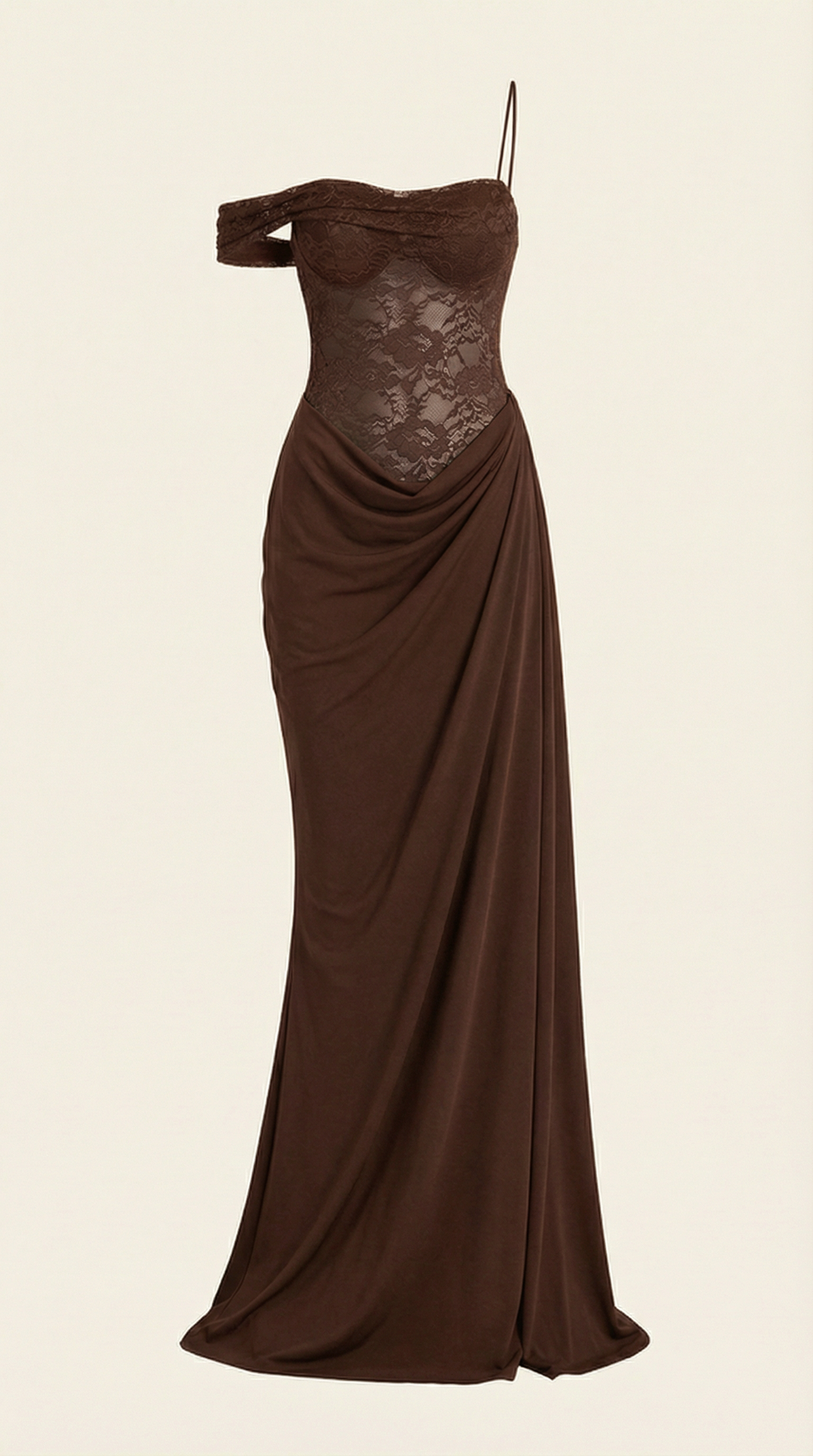 Vestido Maxi Giselle de Encaje con Corsé y Un Hombro