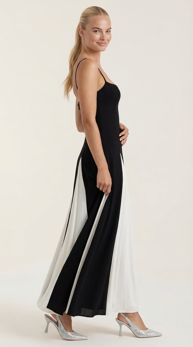 Vestido Midi Goldie con Falda Plisada Bicolor