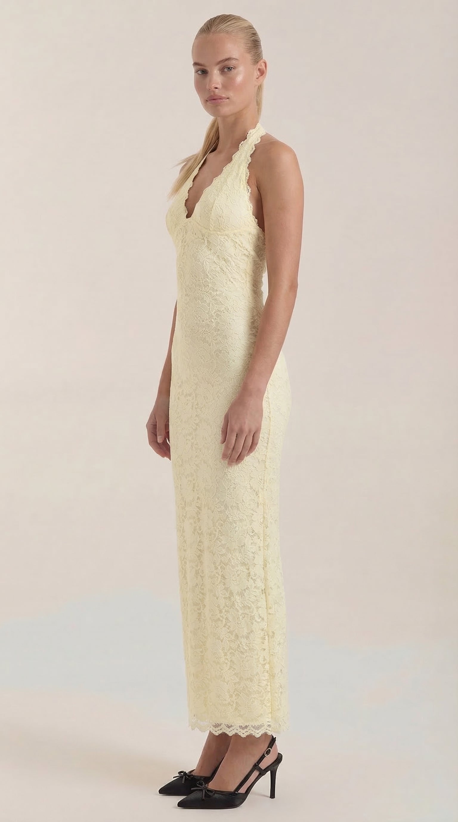 Vestido Maxi Roxanne de Encaje con Escote Halter