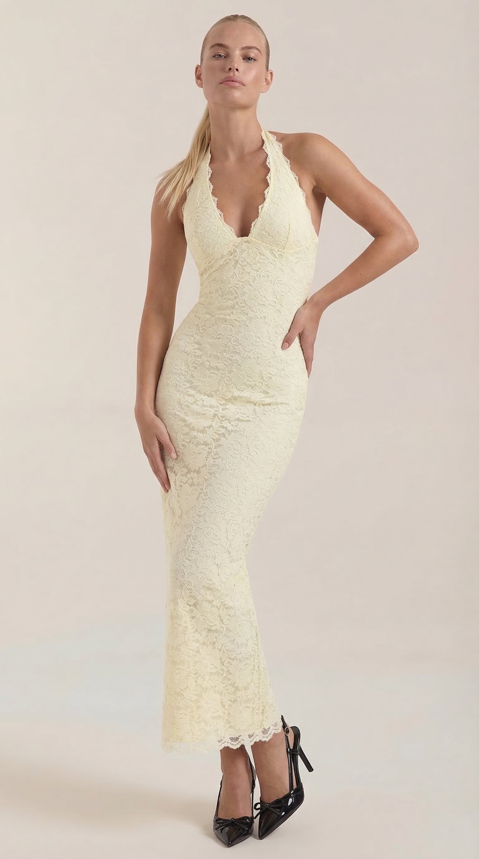 Vestido Maxi Roxanne de Encaje con Escote Halter